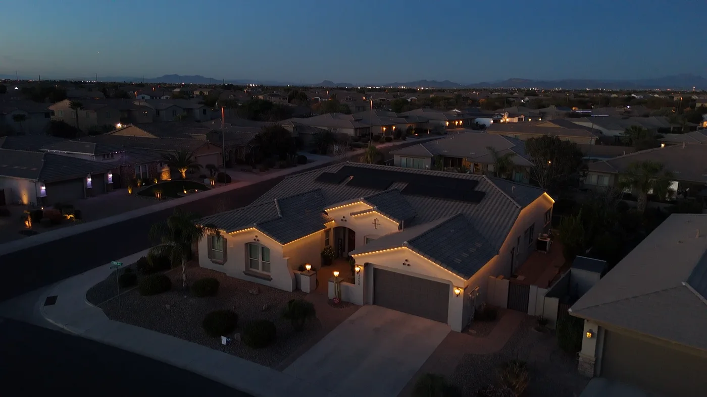 Warm white roofline lighting install