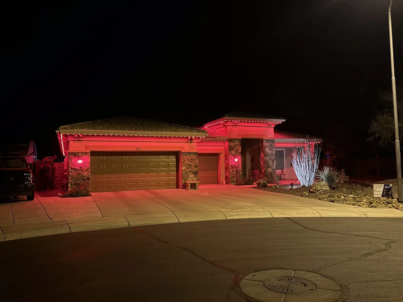 Red roofline lighting scene